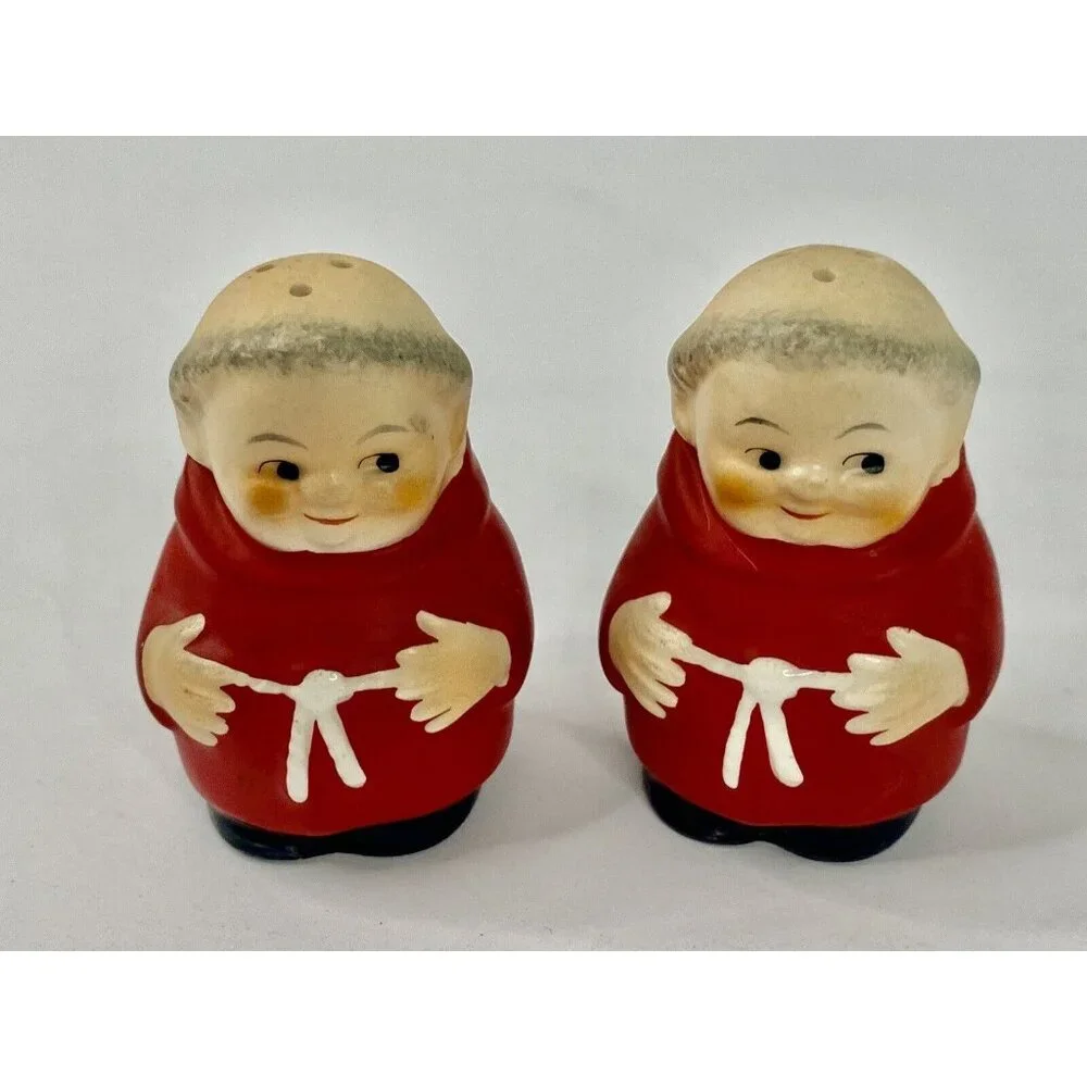 Goebel Red Cardinal Tuck Salt & Pepper Vintage Friar Monk West Germany Porcelain